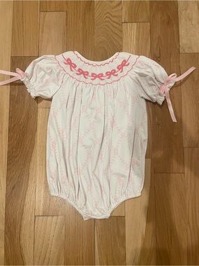 The Smocked Flamingo Classic Bow Floral Trellis Bubble 12 month